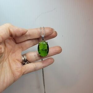 Green gemstone 18K white gold plated necklace pendant